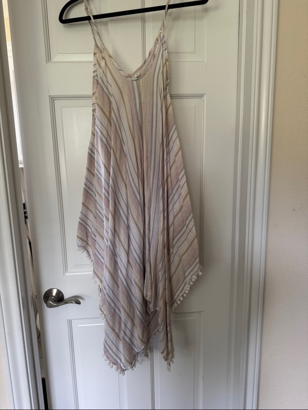 Striped Flowy Pom-Pom Hem Sundress - Neutral Stripe